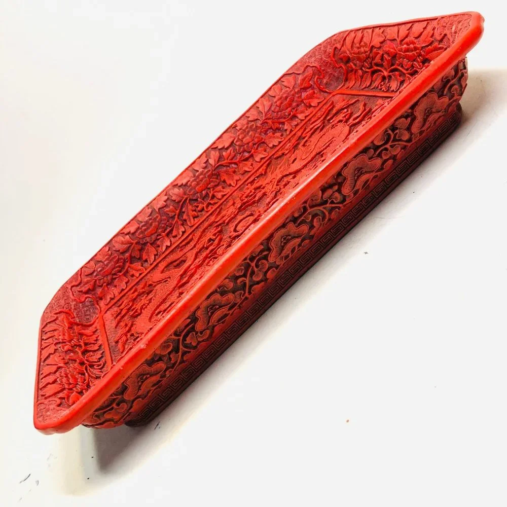 Vtg Chinese Cinnabar Style Resin Dragons Tray